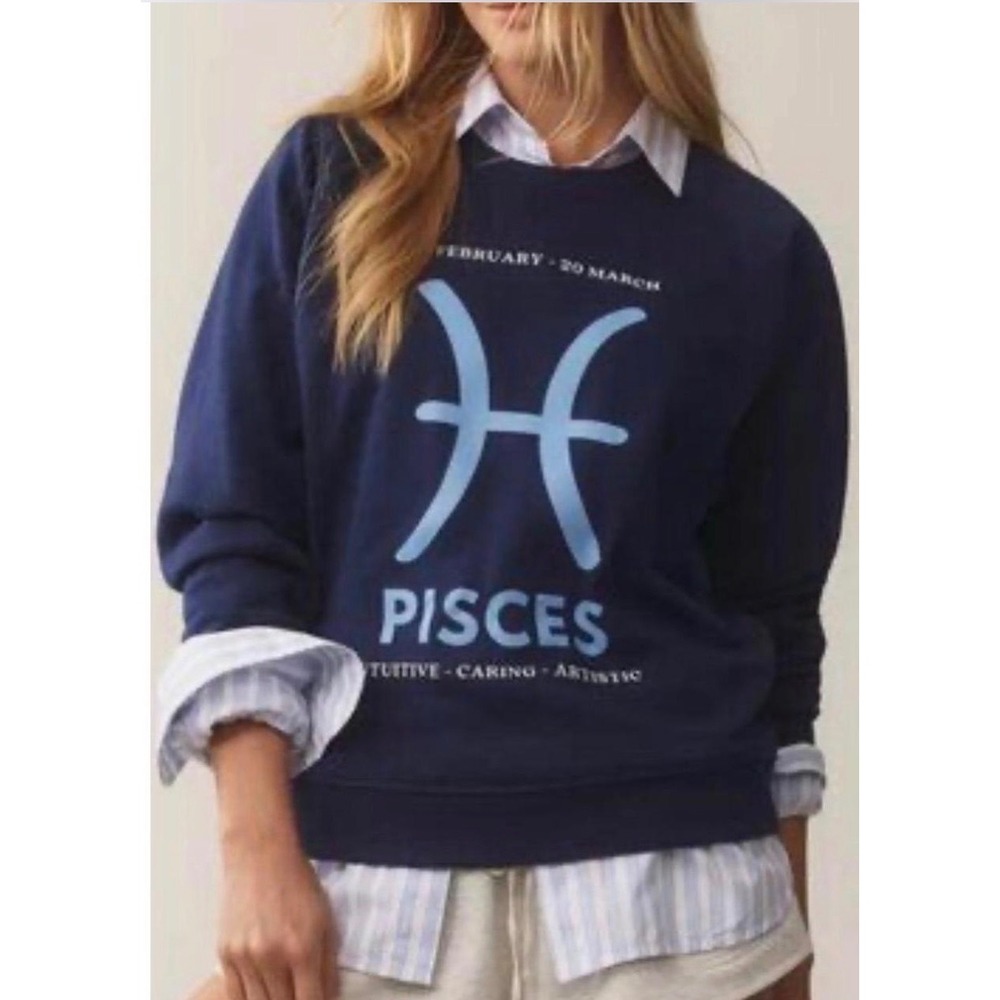 Anthropologie Catherine O'Sullivan Pisces Zodiac Navy Blue Sweatshirt Small New